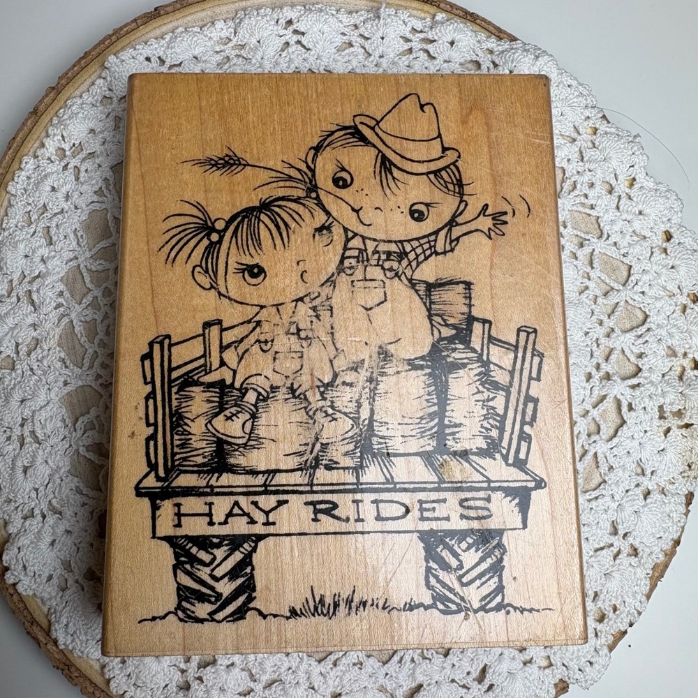 Stampendous Hay Rides Children Rubber Stamp Farmcore Country Wood Mounted